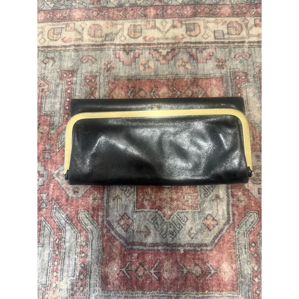 Hobo Lauren Black Leather Double Frame Clutch Wallet with Mirror